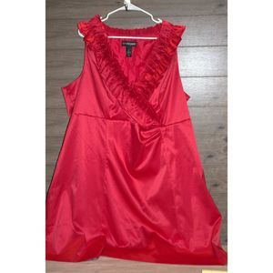 Lane Bryant Red Ruffle V-Neck Satin-Feel Midi Dress